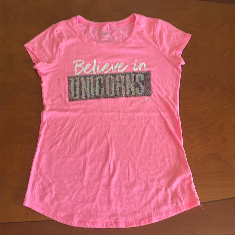 Justice Pink Short Sleeve Tee Believe in Unicorns